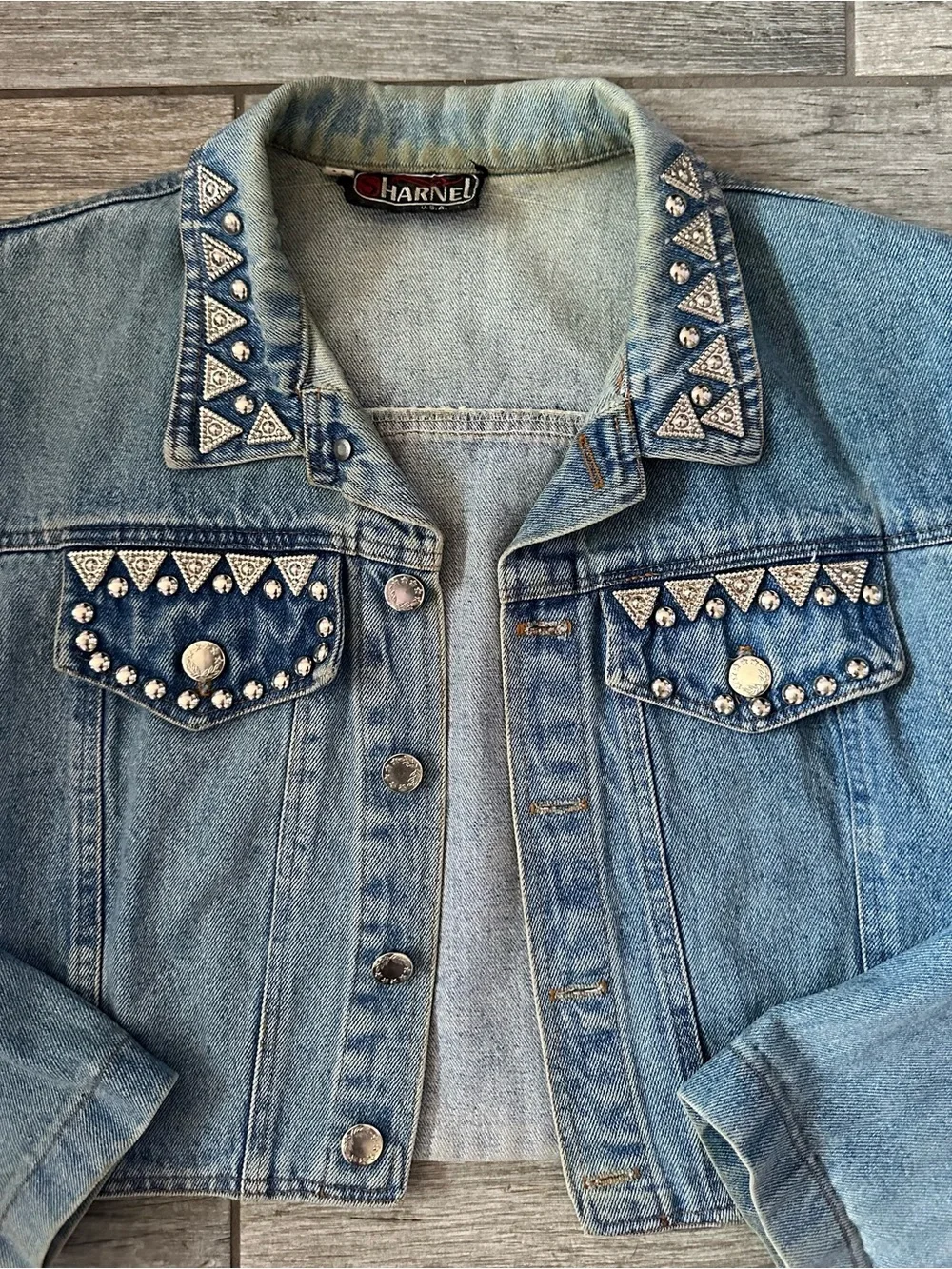 Vintage 80s/90s Sharnel USA Studded Cropped Denim Jacket